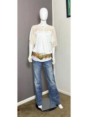 1970's White + Cream Bed Jacket Boho Lingerie Blouse by Undercover Wear size L